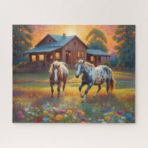 Puzzle Cheval dans la prairie de fleurs sauvages de la fe