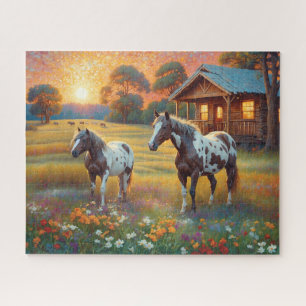 Puzzle Cheval dans prairie de fleurs sauvages de la ferme