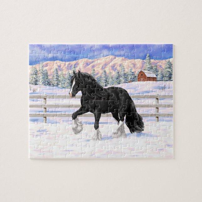 Puzzle Cheval d'attelage noir et blanc de la bannière Tzi (Horizontal)