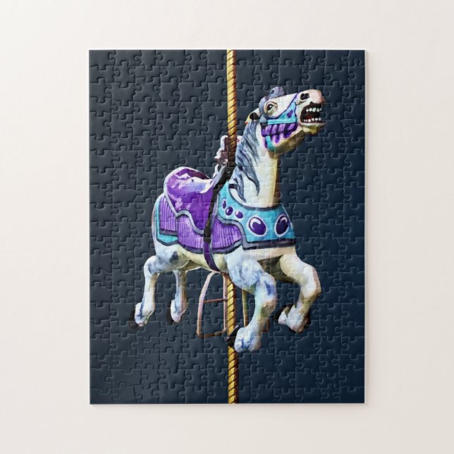 Puzzle Cheval de manège habillé de lavande et de bleu (Vertical)