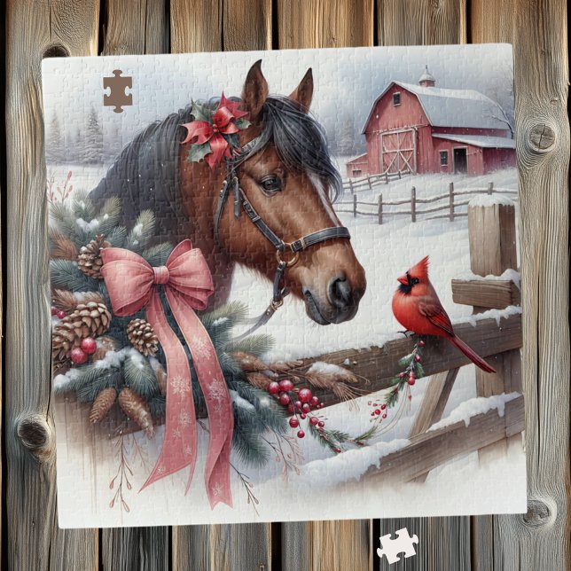 Puzzle Cheval de Noël Brown et cardinal (Créateur téléchargé)