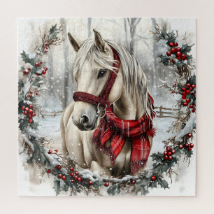 Puzzle Cheval de Noël élégant avec couronne d'hiver