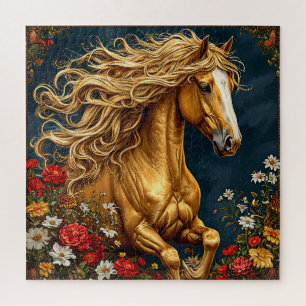 Puzzle Cheval doré à la crinière flottante