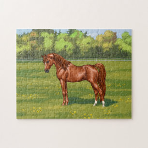 Puzzle Cheval égyptien arabe châtaigner dans le pâturage 