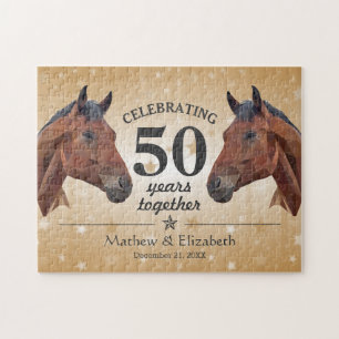 Puzzle Cheval Élégant Or Personnalisé 50e Anniversaire de