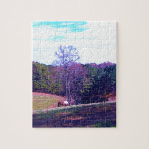 Puzzle Cheval éloigné dans un champ violet