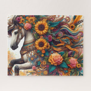 Puzzle Cheval Floral Majestueux