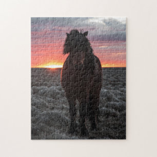 Puzzle Cheval Mustang sauvage au coucher du soleil