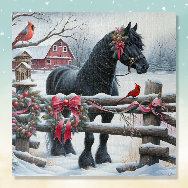 Puzzle Cheval Noir Festif et Noël Cardinal (Créateur téléchargé)
