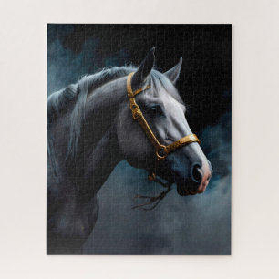 Puzzle Cheval sur fond noir avec teintes bleues