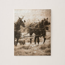 Puzzle Chevaux Amish Travailler Sepia