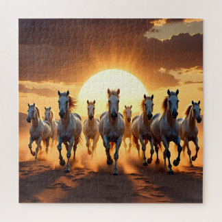Puzzle Chevaux blancs majestueux au Desert Run du coucher