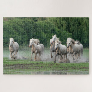 Puzzle Chevaux de Camargue courant dans l'eau