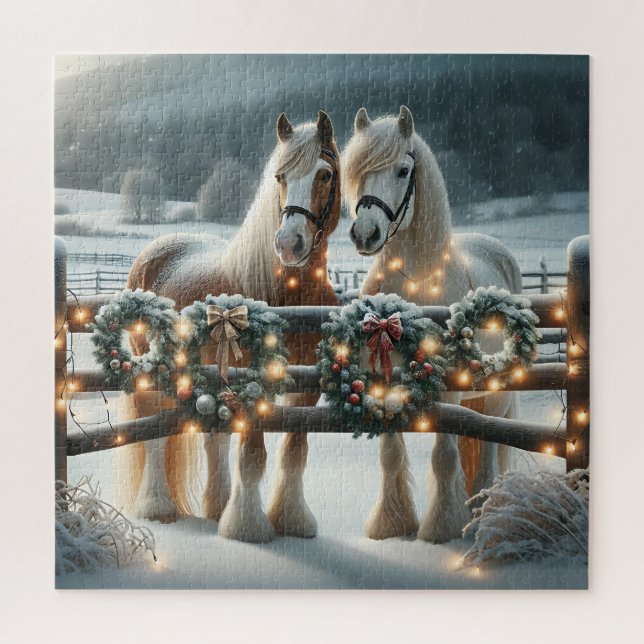 Puzzle Chevaux de fête et lumières de Noël (Vertical)