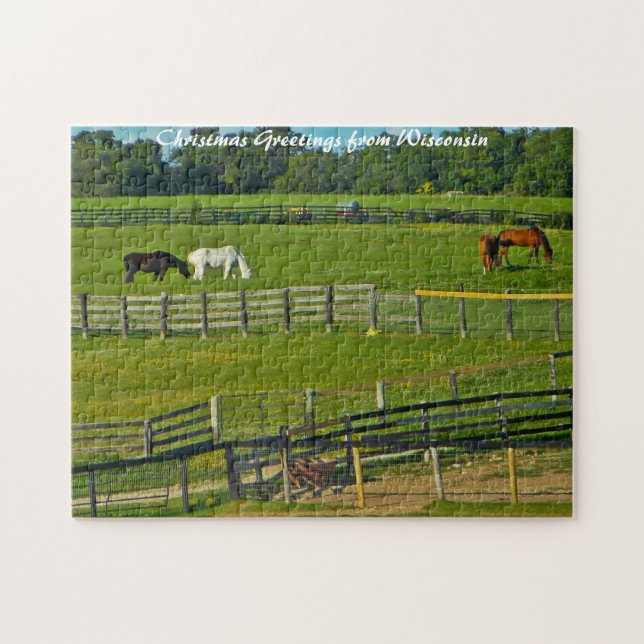 Puzzle Chevaux de pâturage Wisconsin.voeux de Noël (Horizontal)