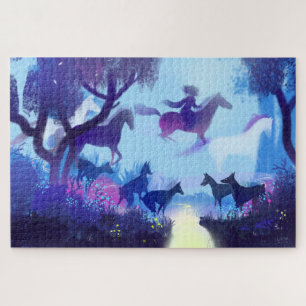 Puzzle Chevaux fantômes dans la forêt nocturne 