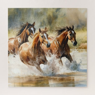 Puzzle Chevaux sauvages qui courent Brown couleur noire