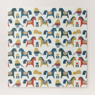 Puzzle Chevaux scandinaves : Art populaire coloré