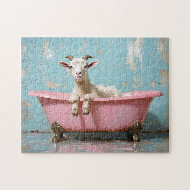 Puzzle Chèvre dans une baignoire rose (Horizontal)