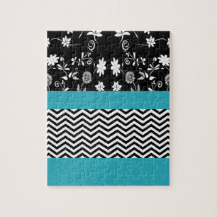 Puzzle chevron floral bleu