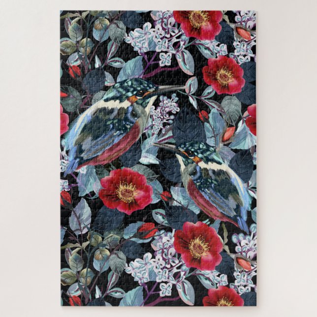 Puzzle Chic Floral Kingfisher Birds (Vertical)