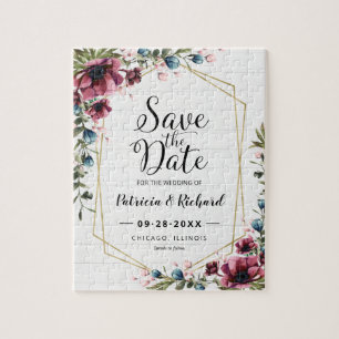Puzzle Chic Rustique Mariage Fleurs Bourgogne Enregistrer