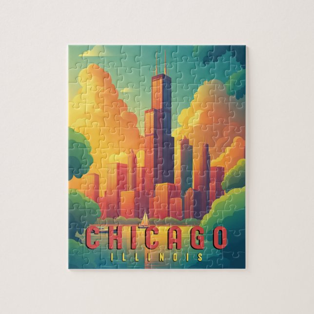 Puzzle Chicago Iconic Skyline & Lake Michigan (Vertical)