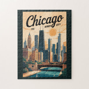Puzzle Chicago Illinois Horizon Voyage Art Rétro