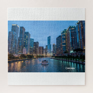 Puzzle Chicago Skyline Sunset River