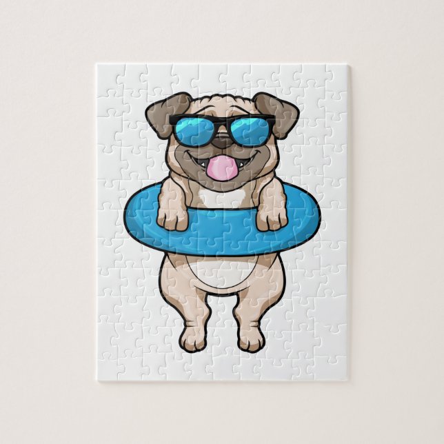 Puzzle Chien à la natation avec anneau de natation (Vertical)