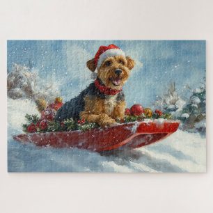 Puzzle Chien Airedale en Luge Laissez Tomber la Neige Noë