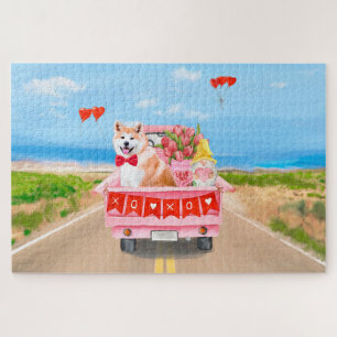 Puzzle Chien Akita Camion de la Saint-Valentin Cœurs 