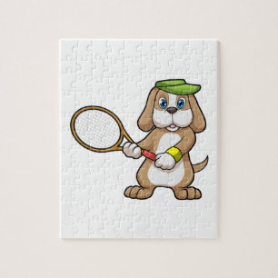 Puzzle Chien au tennis avec raquette de tennis et casquet