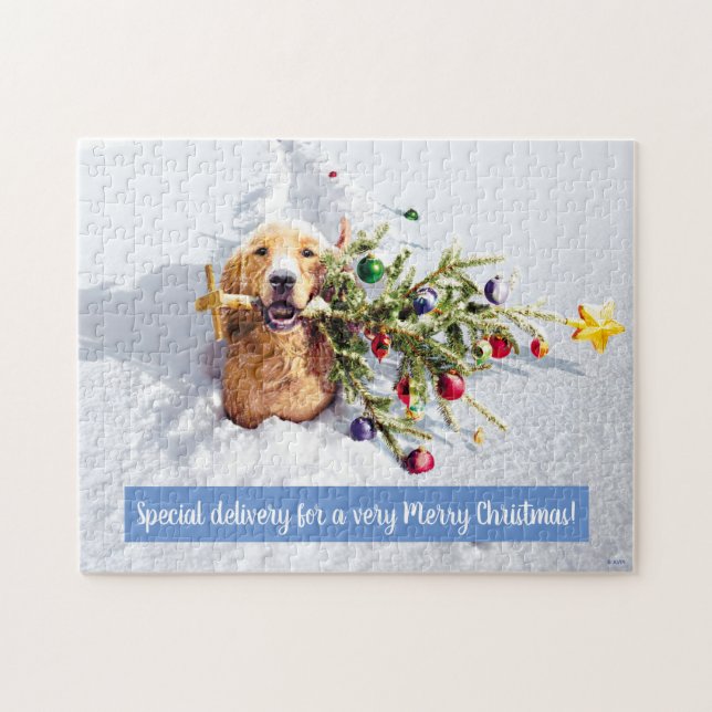 Puzzle Chien Avec Arbre En Neige (Horizontal)