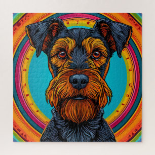 Puzzle Chien avec un design d'arrière-plan circulaire vib