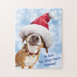 Puzzle Chien avec un grand chapeau de Père Noël