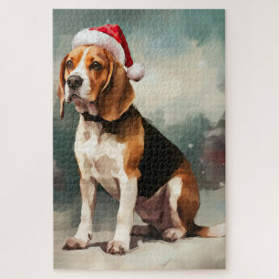 Puzzle Chien beagle à Noël de neige