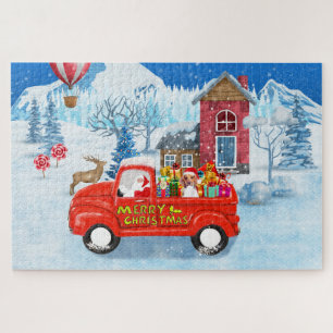 Puzzle Chien beagle dans la livraison de Noël Camion neig