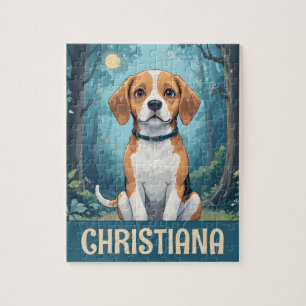 Puzzle Chien Beagle mignon personnalisé dans la forêt