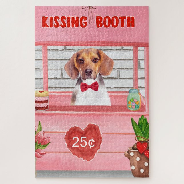 Puzzle Chien beagle Valentine&#x27;s Day Kissing Booth (Vertical)
