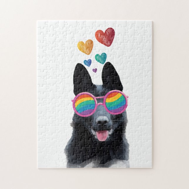 Puzzle Chien berger allemand avec coeur Saint-Valentin (Vertical)