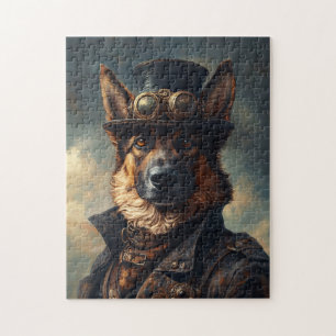 Puzzle Chien berger allemand Steampunk en chapeau haut-de