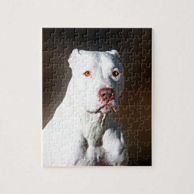 Puzzle Chien blanc de délivrance de Pitbull Terrier (Vertical)