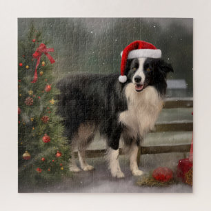 Puzzle Chien Border Collie dans la neige de Noël