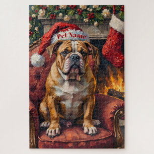 Puzzle Chien bouledogue grincheux avec chapeau de Noël su