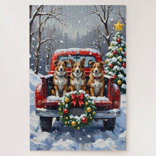 Puzzle Chien Bouvier Australien Camion Rouge Noël Fêtes