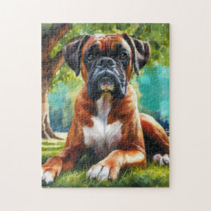 Puzzle Chien Boxer dans le Parc – Art de style aquarelle