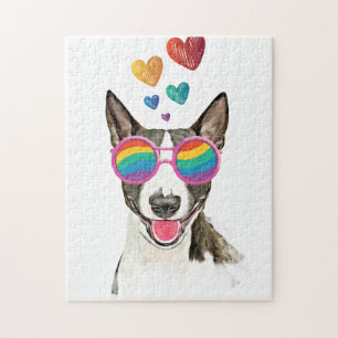 Puzzle Chien Bull Terrier avec des cœurs pour la Saint-Va