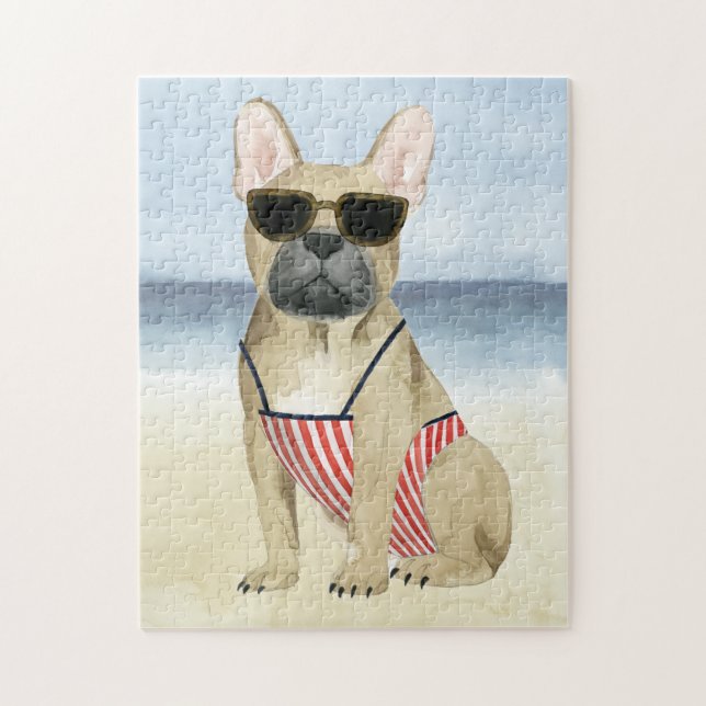 Puzzle Chien chaud | Chiot En Lunettes De Soleil À La Pla (Vertical)