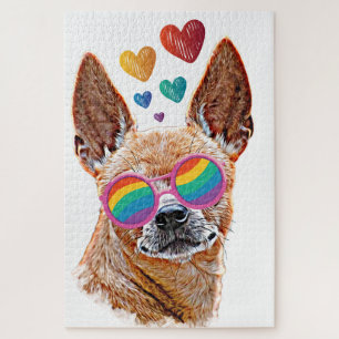 Puzzle Chien Chihuahua avec coeurs Saint-Valentin